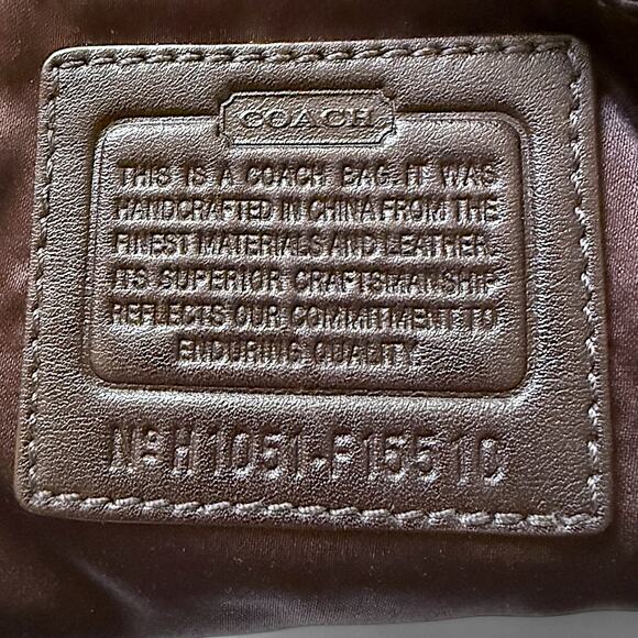 COACH F15510 Ashley Signature Sateen Carryall Khaki Gold Mahogany Leather Silver - Picture 3 of 16